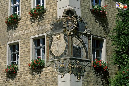 Otmuchw (Ottmachau) - Sonnenuhr am Rathaus, Polen, Schlesien, Otmuchw, Ottmachau, Rathaus, Albers, Foto, foreal,