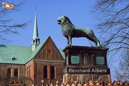 Weil der Ratzeburger Dom von Heinrich dem Lwen gestiftet wurde, steht im Domhof ein Abguss des Braunschweiger Lwendenkmals., Schleswig-Holstein, Herzogtum Lauenburg, Ratzeburg, Dom, Heinrich der Lwe, Denkmal,  Albers, Foto, foreal,